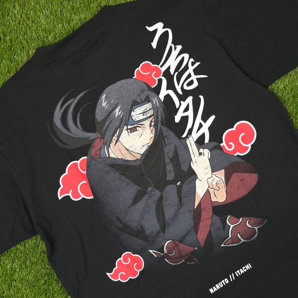 Naruto Shippuden Itachi Graphic Crewneck T-Shirt Men's Sz L Black Tee New